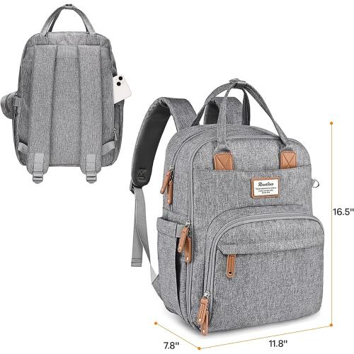 RUVALINO Diaper Bag Backpack-Multifunction Travel Baby Diaper Bag with Changing Pad, Insulated Bottle Holders & Pacifier Case, Large Capacity, Waterproof, Gray
