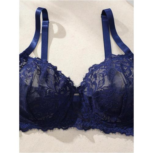 Size 38C...MakeMeChic Women's Plus Size 2 Piece Lingerie Set Floral Lace Sheer Underwire Bra and Panty Set