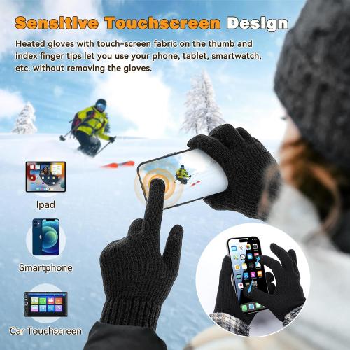 USB Heated Gloves for Women Men, Winter Gloves Full Finger Hand Warmers Gloves 3 Levels Temperature Adjustable Fast Heating Electric Heated Gloves for Outdoor Skiing Cycling Hiking (Dark black5)