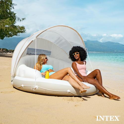 INTEX 58292EP Canopy Island Inflatable Pool Float: Comfortable Lounge Surface – Built-in Cup Holders – Detachable Sunshade – 440lb Max Weight Capacity – 78.5 x 59
