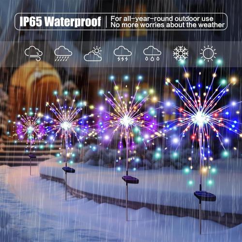 Outdoor Solar Garden Lights, 120 LEDs 8 Lighting Modes 6 Packs Waterproof Solar Fireworks Light Sparklers for Patio Walkway Yard Courtyards Pathway Christmas Party Decorations