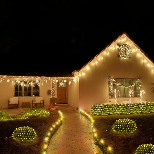 BlcTec Christmas Lights Outdoor 360 LED 9.8ft x 6.6ft Christmas Net Lights with 8 Modes, UL Certified, Timer, Connectable, Waterproof for Bushes, Shrubs, Yard Outdoor Xmas Decorations, Warm White
