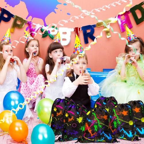 Yiyiring 16 Pcs Glow in the Dark Gift Bags Neon Treat Drawstring Bags for Glow Party Supplies Birthday Travel Camping Decor(Neon Party)