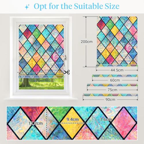 Haton Stained Glass Window Film, Rainbow Window Privacy Film, Decorative for Home Door 17.5 x 78.7
