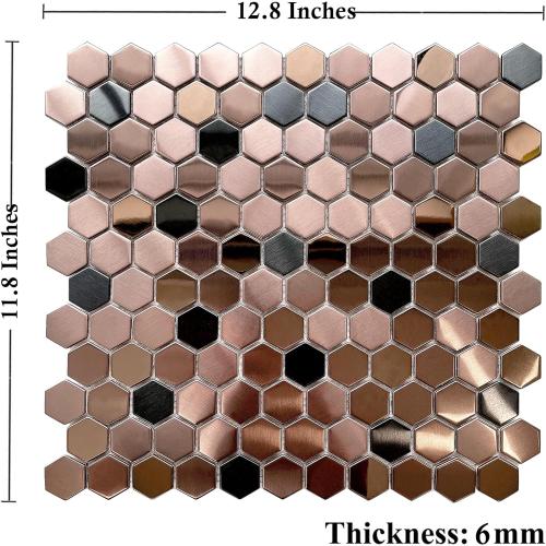 Blujellyfish Hexagon Stainless Steel Brushed Mosaic Tile Bronze Copper Color Black Bathroom Kitchen Backsplash Shower Floor Tiles Accent Mosaics Tile Sheets (5 Square Feet)