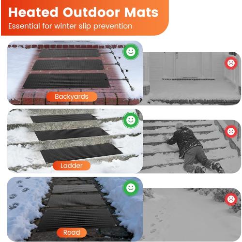 3 PCS Snow Melting Mats Outdoor, 10 x 30 in No-Slip Rubber Heated Snow Melting Mat, Waterproof and Leak-Proof Ice Melting Mats, Heated Driveway Mats for Winter Walkways, Outdoor Stairs, Steps,Doorways