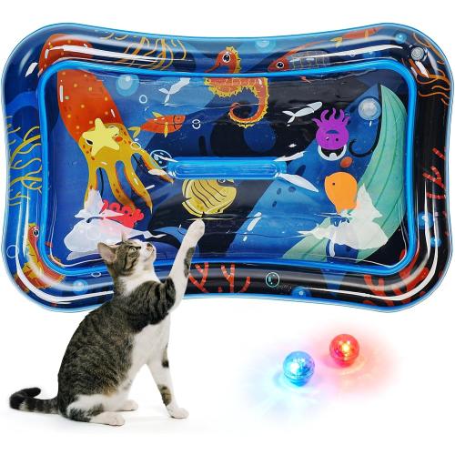 ‼️doesn't come with the 2 attractive balls‼️Thickened Cat Water Sensory Play Mat with 2 Attractive Balls, Cat Water Bed Toy for Cats Dogs Kittens Pets