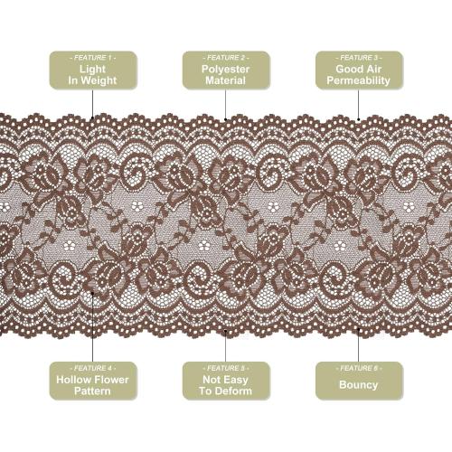 MECCANIXITY 6 Inch Wide 5 Yard Lace Ribbon Floral Pattern Brown Lace Trim Ribbon for Sewing Making, and DIY Crafts, Gift Wrapping, Bouquets, Wedding Decor