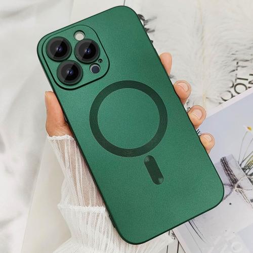 Magnetic for iPhone 15 Pro Max Phone Case for Women, Matte Luxury Soft Metallic Luster Design with Camera Lens Protector, Compatible with Magsafe Case for iPhone 15 Pro Max 6.7-Green