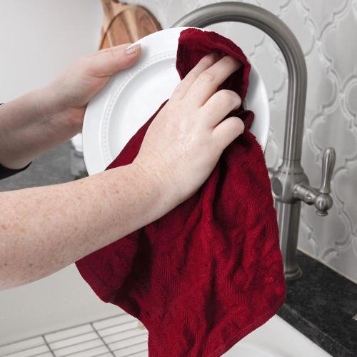 All Clad Premium Solid Dish Cloth Set: Highly Absorbent, Super Soft - 100% Turkish Cotton Terry Looped, 13 x14 Dish Towels for Cleaning & Drying Dishes, Pans, Glassware, or Counters, 6-Pack, Chili