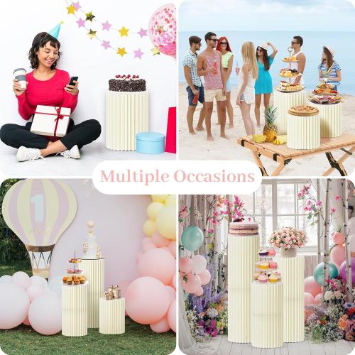 Cecnamt Cylinder Stands for Party,5 Pcs Paper Cylinder Pedestal Stand with Acrylic Disc Foldable Round Pillars Pedestal Cake Stands for Wedding Party Decor