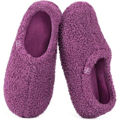 HomeTop Women's Fuzzy Curly Fur Memory Foam Loafer Slippers with Polar Fleece Lining 10.5