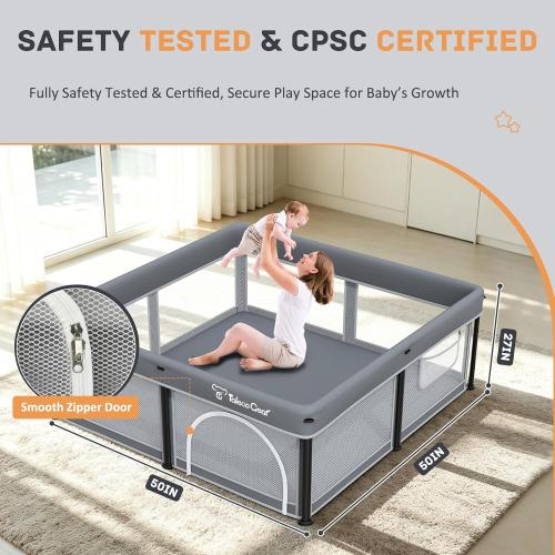 TOREVSIOR Foldable Baby Playpen with Mat, 50×50 Collapsible Play Pen for Babies and Toddlers, Indoor & Outdoor Kids Safety Play Pen, Portable Play Yard, Foldable Baby Playpen with 50 Ocean Balls