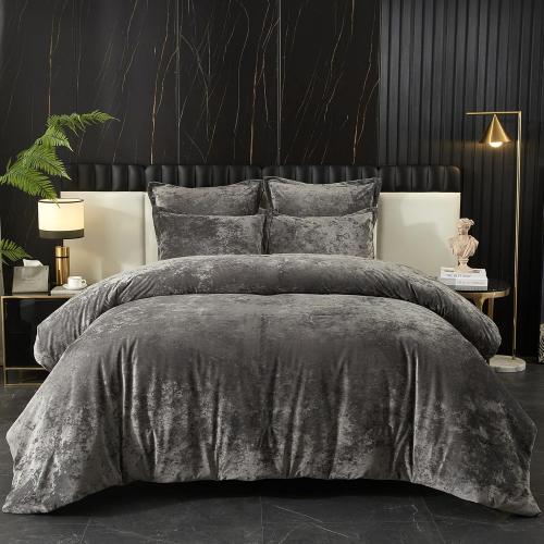 Ivellow Crushed Velvet Comforter Set King, Lightweight Comforter Set, 5pcs Ultra Soft Breathable Grey Comforter Set, Luxury Cozy Flannel Comforter King Size (1 Comforter,2 Pillow Shams, 2 Euro Shams)