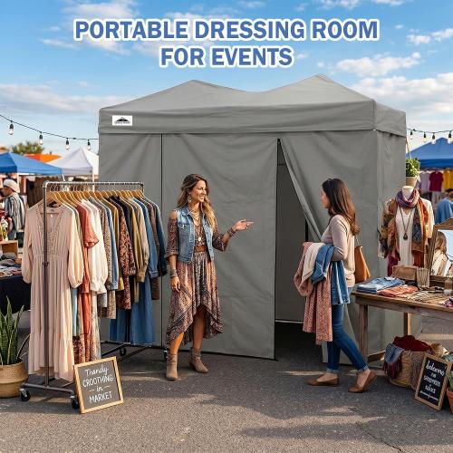 EAGLE PEAK Outdoor Pop Up Changing Room 8x4 ft, 2-Room Portable Privacy Shelter for Beach, Pool, Photoshoots or Dressing Room, Gray