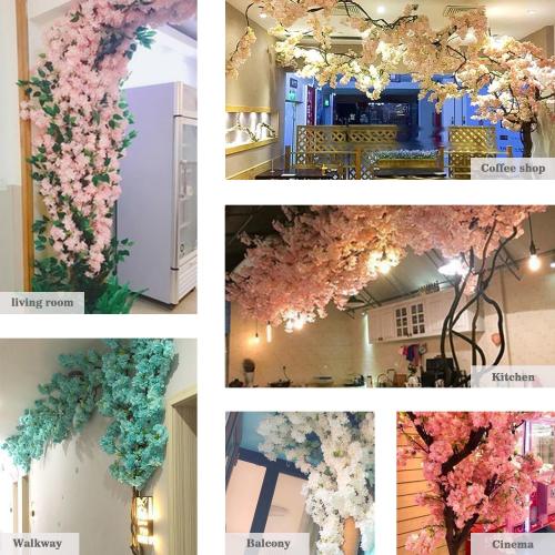 Artificial Cherry Blossom Trees - Fake Flower Background Walls with Simulated Branch and Rattan Design - for Indoor Ceiling Air Conditioning Pipe Ornamental(Pink)