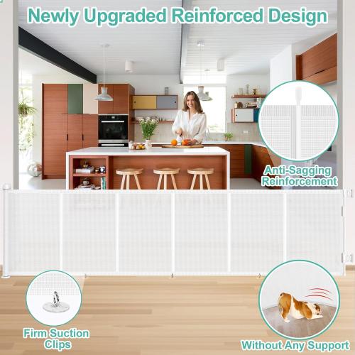 EZIGO 150 Inch Retractable Baby Gates Extra Wide Reinforced Baby Dog Gate | 34 Inch Tall Retractable Dog Gate with Reinforced Strip Mesh Safety Pet Gate for Stairs Hallway Doorway Indoor Outdoor, White