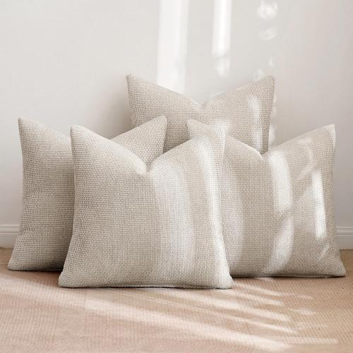MIULEE Pack of 4 Couch Throw Pillow Covers 18x18 Inch Cream Soft Decorative Chenille Pillow Covers Farmhouse Accent Cushion Covers for Boho Home Decor Sofa Bedroom Living Room