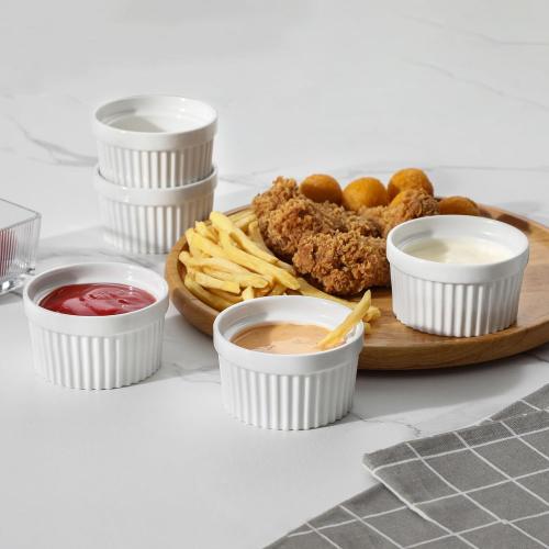 MALACASA Ramekins 6 oz Oven Safe, Porcelain Creme Brulee Ramekins Pudding Custard Cups Small Ceramic Souffle Dishes Ramakan Ramiken Ramicans Baking Bowls Set of 6, White, Series RAMEKIN-DISH