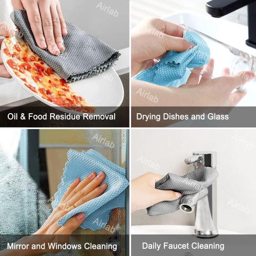 Airlab Streak Free Miracle Cleaning Cloths Easy Clean Nanoscale, Pack of 8, 12'' x 16'', Microfiber Polishing Windows Glass Lint Free Rags Stainless Steel Car Kitchen Reusable