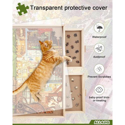 ALL4JIG 2000 Piece Rotating Puzzle Board with 4 Drawers and Cover, 28.5x40.1Portable Wooden Jigsaw Puzzle Table for Adults Portable, Lazy Susan Spinning Boards Birthday Gift for mom