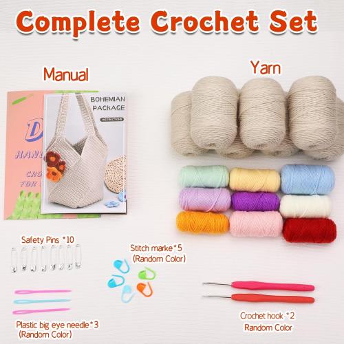 Pnytty Crochet Bag Kit for Beginners Complete Starter Set with Yarn, Hook & Step-by-Step Video Tutorials DIY Shoulder Bag Crafting Gift for Adults (Beige)