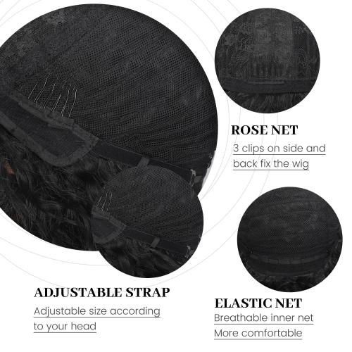 Curly Afro Wig for Black Women Curly Wigs with Bangs 18 Inch Long Curly Afro Synthetic Wig for Cosplay and Daily(Black)