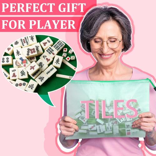 4 Pack 13.6 x 9.7 Inch Empty Mahjong Tile Bag American PVC Clear Mahjong Case Size 166 Waterproof Zippered Storage Tile Holder Rack Bag for Game Lover Gift Travel, Case Only (Mixed)