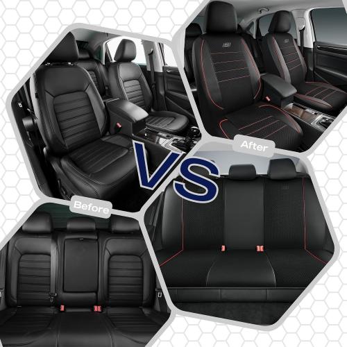 Color Black and red Skechers Air-Cooled Memory Foam Seat Covers,Mesh Thick Car Seat Covers,Piping Leather Car Seat Cover Full Set,Airbag Compatible,Automotive Comfort Universal Fit Most Cars,Vans,Trucks,SUV,Red