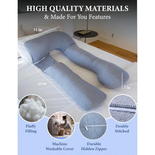 Pharmedoc Pregnancy Pillows, U-Shape Full Body Pillow – Removable Cooling Cover -Dark Grey – Pregnancy Pillows for Sleeping – Body Pillows for Adults, Maternity Pillow and Pregnancy Must Haves