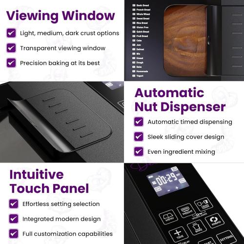 2LB Sourdough Bread Maker Machine for Home Bakery - 17 Program Gluten Free Bread Machine Maker with 15H Timer, 3 Loaf/Crust Sizes, Nut Dispenser - Aluminum Breadmaker Machines w/Recipe Book