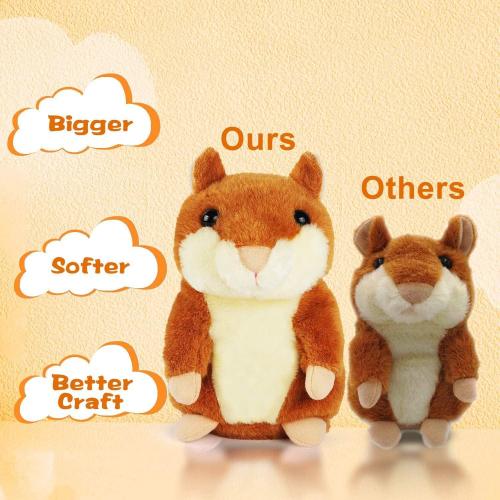 Brown 2 pack KIZZYEA Bigger Talking Hamster - 2 Pack Repeats What You Say Talking Hamsters - Interactive Stuffed Plush Animal Talking Toy, Early Educational Toy, Fun Gift for Toddlers, Boys & Girls