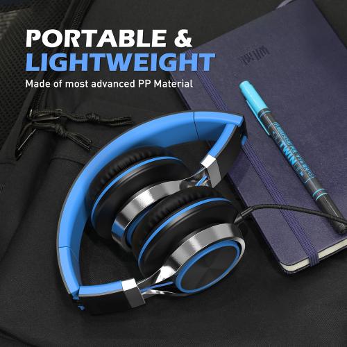 AILIHEN C8 Kids Headphones Wired, On-Ear Headphones with Microphone and Volume Control Foldable Corded Stereo 3.5mm Headset for School Teens Smartphones Chromebook Laptop Tablets Travel (Black Blue)