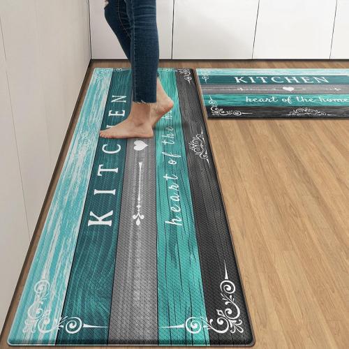 Arttown Anti-Fatigue Kitchen Rug Set of 2, Waterproof Non-Slip, Teal Green