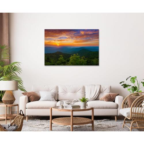 SKASNFAI Smokey Mountain Office Wall Art Framed Nature Forest Posters Canvas Print Wall Decor Blue Ridge Mountain Artwork for Bedroom Bathroom(12L x 16W)