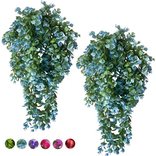Lakiyfye Vine Plant Fake 4 Pcs Ferns Artificial Plants Large Faux Hanging Plant Artificial Hanging Plants Wall Plants Fake Ivy Room Decor Home Garden Wedding Party Indoor Outdoor Decorations(Blue)