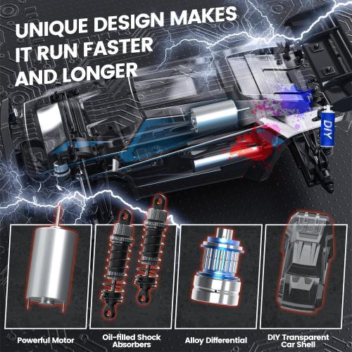 DEERC 9206E DIY Extra Shell 1:10 Scale Large RC Cars,48  KM/H Hobby Grade High Speed Remote Control Car for Adults Boys,All Terrain 4WD 2.4GHz Off Road Monster RC Truck with 2 Battery for 40  Min Play