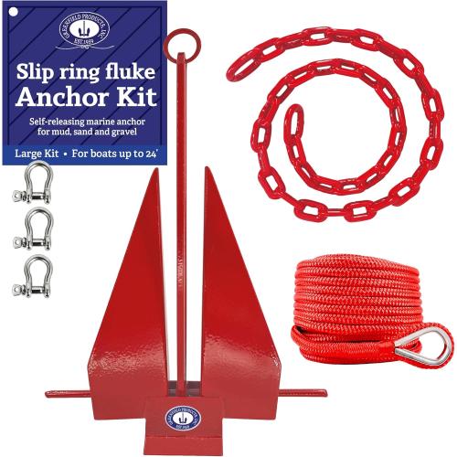 Greenfield Complete Fluke Anchor Kit American-Made, Includes Chain, 200ft Rope & Shackles | Sizes for Boats up to 16' & 24'