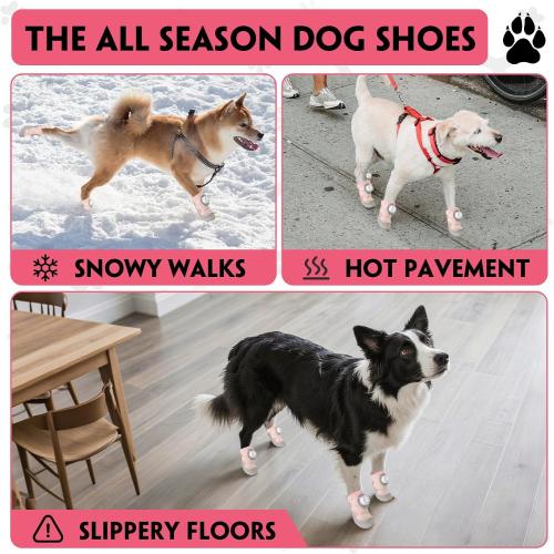 Dog Shoes for Large Small Medium Dogs Knob Breathable Dog Boots & Paw Protectors Non-Slip Dog Shoes for Hot Pavement,Rain,Snowy Day Indoor Outdoor 4pcs (Pink, 7)