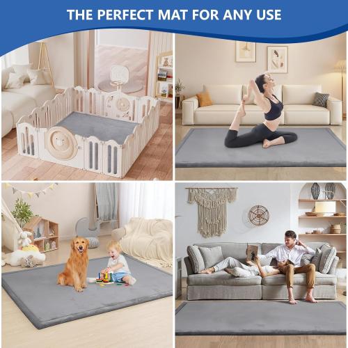 Huloo Sleep Baby Play Mat for Floor,1.3 Thick Memory foam Tummy Time Mat,Soft Coral Velvet Nursery Rug,Extra Large Non Slip Crawling Mats for Living Room(Dark Gray)
