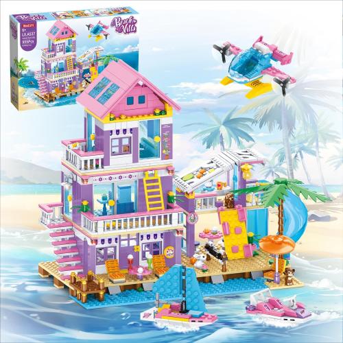 955 Piece Beach House Building Set,Seaside Beach Villa Building Toys Friends Vacation Hut Blocks Set,STEM BuildingToys with Helicopter,Yacht,Sailboat,Christmas Birthday Gift for Girl Age 6-12