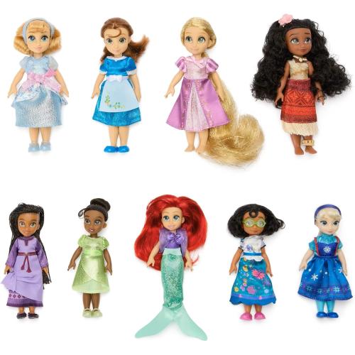 Disney Store Official Once Upon a Story Collection Mini Doll Gift Set - 9 Collectible Disney Princess Dolls: Cinderella, Ariel, Belle, Tiana, Rapunzel, Elsa, Moana, Mirabel & Asha - 5 Inch Mini Toys