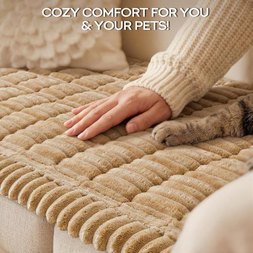 decorUhome Fuzzy Pet Couch Cover for Dogs, Non-Slip Sofa Covers for Sofa Couch Arm, Soft Thick Furniture Couch Protector, Washable Sofa Slipcovers, Camel, 27.6 x 27.6