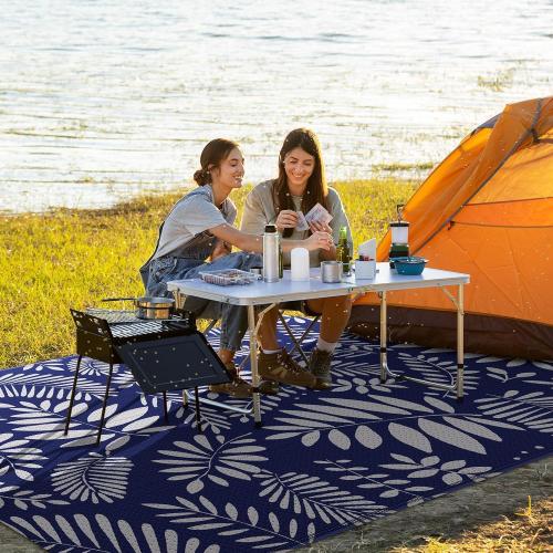 StepRite Outdoor Rug, Patio Rug, Plastic Straw Camping Rugs, Large Waterproof Area Rug and Mat for Outdoors, RV, Patio, Backyard, Deck, Porch, Beach, Balcony, (6'x 9', White & Blue)