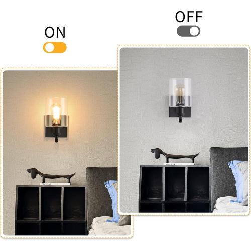 HOXIYA 2 Pack Matte Black Bathroom Vanity Light, Farmhouse Industrial Modern Wall Sconce Lighting Fixtures with Clear Glass Shade for Hallway Entryway Bathroom