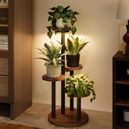 Bamworld Plant Stand with Grow Lights Corner Plant Stand 4 Tier | plant holders for Multiple Plants Tall Corner Plant Stands for Outdoor Living Room Patio Garden Balcony