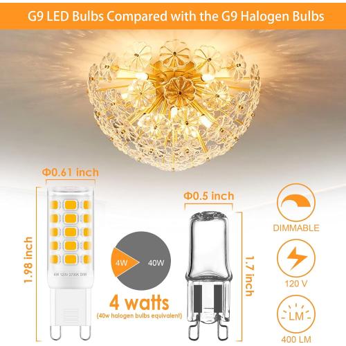 Sailstar G9 LED Bulb Dimmable 2700K Soft Warm White 6 Pack, T4 G9 4W Replacement for 40 Watts Halogen, Ceramic Bi Pin Base, 120V 400 Lumen 360°Beam Angle, G9 Light Bulbs for Chandelier