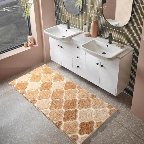 DEXDE Bathroom Rug Runner Non-Slip, Extra Absorbent Shaggy Large Bath Mat, Machine Washable Long Shower Rug for Bathroom Bedroom Hallway, 20 x 47 Beige