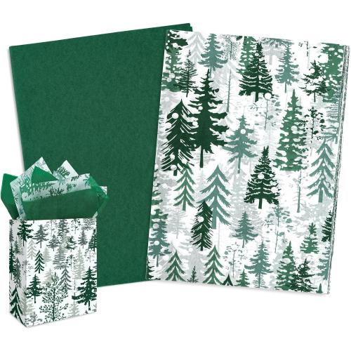 Whaline 100 Sheets Christmas Tree Tissue Paper DARK ? BLUE Folded Flat Woodland Tree Wrapping Paper Green Gift Wrapping Tissue Papers Rustic Art Crafts for Home DIY Gift Box Xmas Winter Decoration