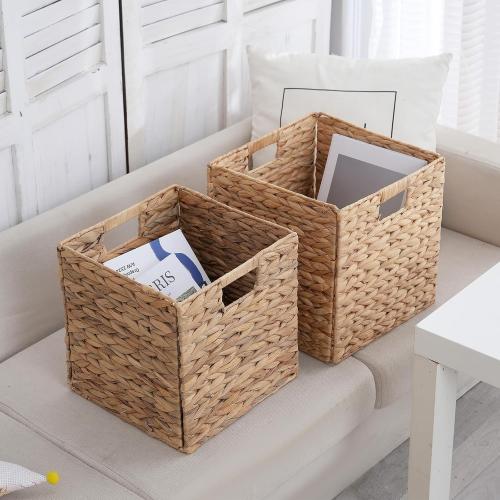 Wicker Storage Cubes, Foldable Storage Bins, 12x12x12 Inch, 2-Pack | 2-pack 12x12x12 foldable water hyacinth wicker cubes; collapsible storage bins for shelves, closets and home organization.